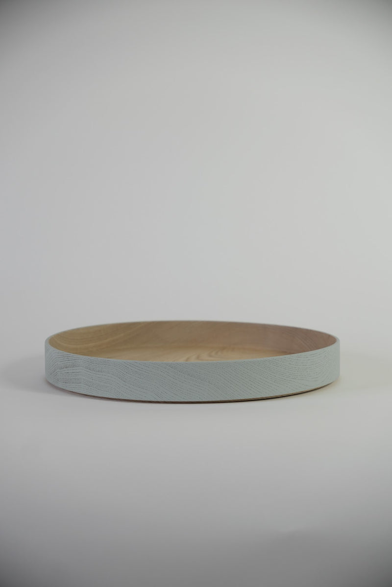 Round Wood Decorative Tray - Light Gray