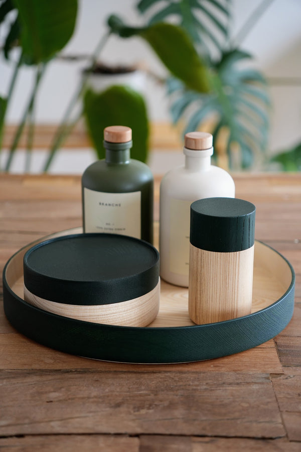 Round Wood Decorative Tray - Green