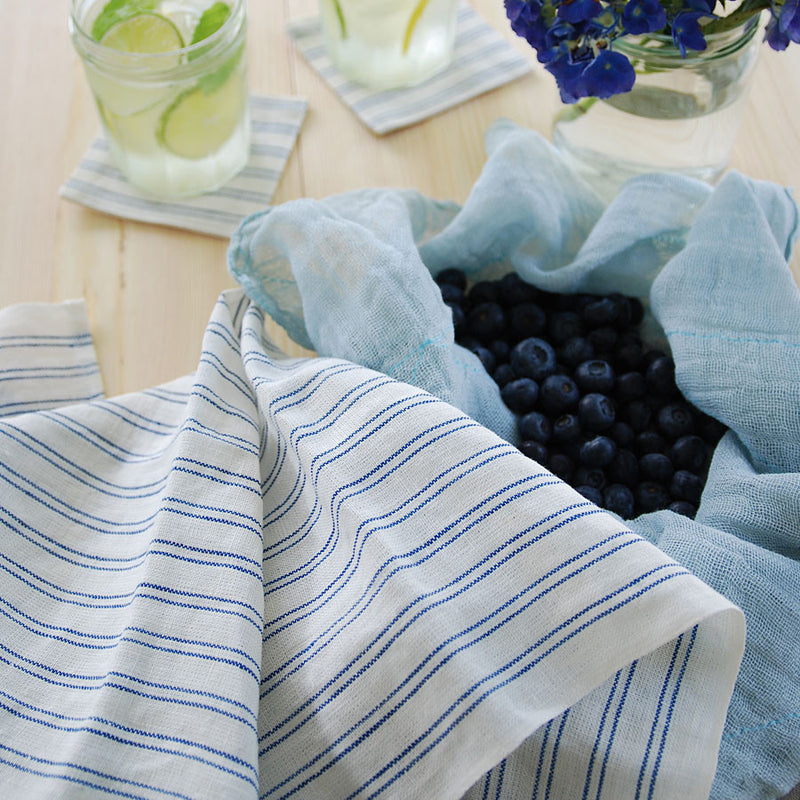 White Tea Towel with Blue Stripes