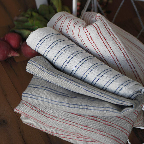 White Tea Towel with Blue Stripes